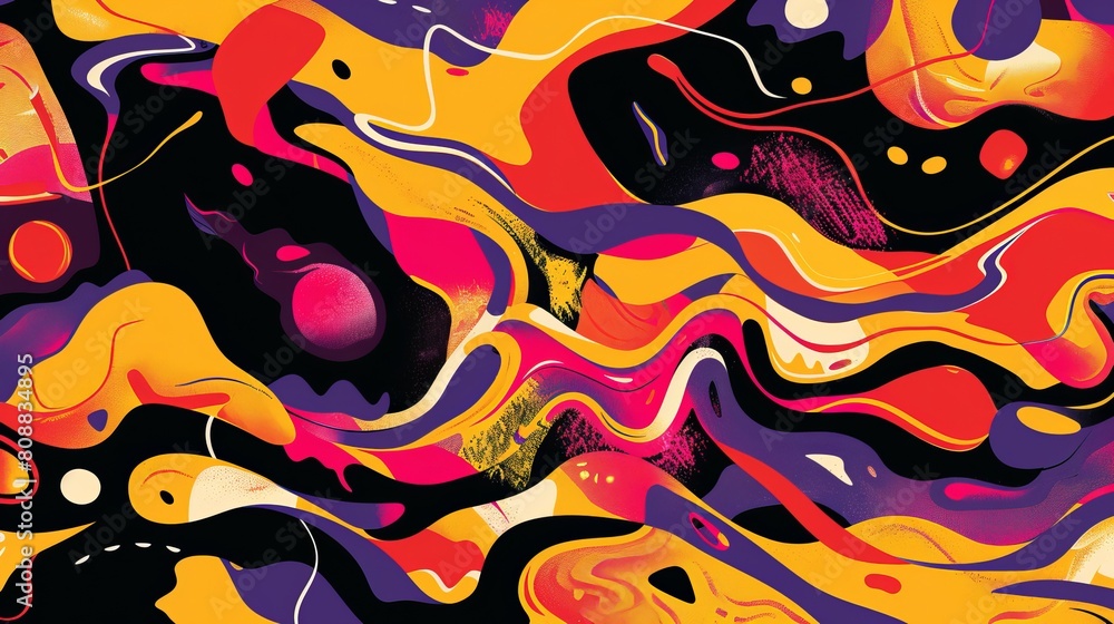 Aufkleber psychedelic artwork with summery vibes and abstract shapes. use this stylish, endless pattern for yo