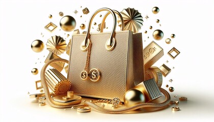 Goldfarbene Luxus Shopper, Einkaufs-Tasche, copy space