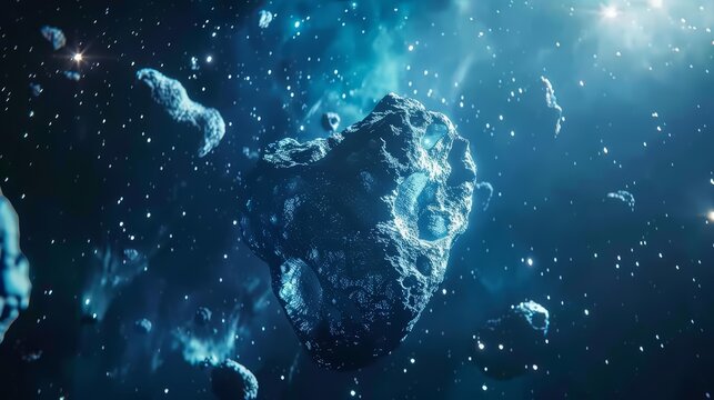Space explorers harness asteroid materials for spacecraft, merging celestial mining with interstellar travel HUD icon of an asteroid in modern classic color, sharpen Cinematic Look