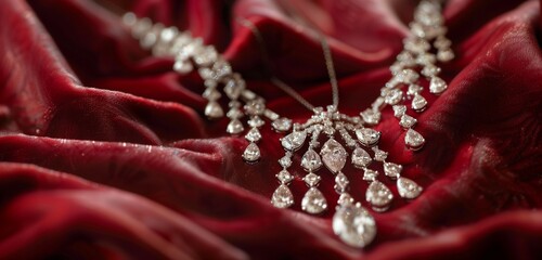 A radiant diamond necklace draped over plush velvet, exuding timeless sophistication.