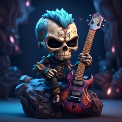 skull rock star with guitar