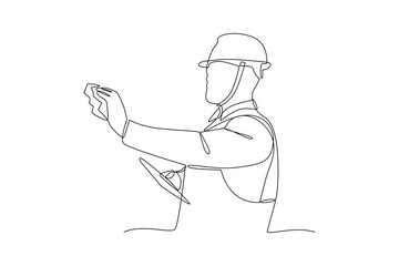 Simple continuous lin drawing of a geologist finds a rare item. Engineer minimalist concept. Engineer activity. Engineer analysis icon.