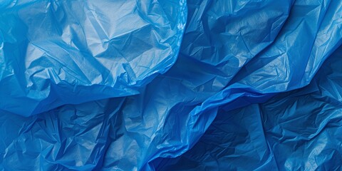 plastic film bag texture background. wrap transparent blue materials crumpled dark wallpaper for industrial and manufacturing concepts