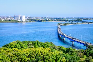 浜松市、浜名湖ガーデンパークからの眺め（浜名湖大橋方面）