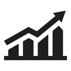 Growing bar graph icon in black on a white background. Vector illustration