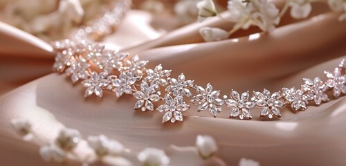 Sparkling diamond anklets adorned with intricate floral motifs, exuding femininity.