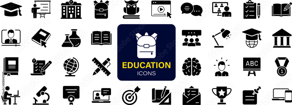 Poster education set of web icons. learning icons for web and mobile app. e-learning, video tutorial, knowl