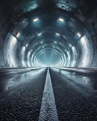 View of architecture tunnel on the highway with empty asphalt road, 3d rendering