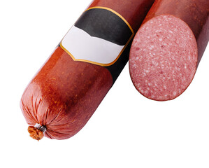 Sliced salami sausage isolated on white
