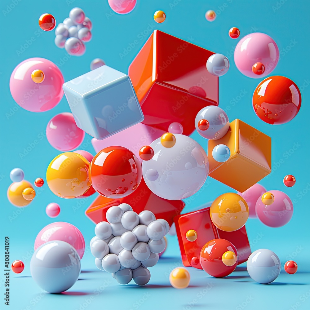 Aufkleber 3d shapes floating in the air. abstract 3d background.