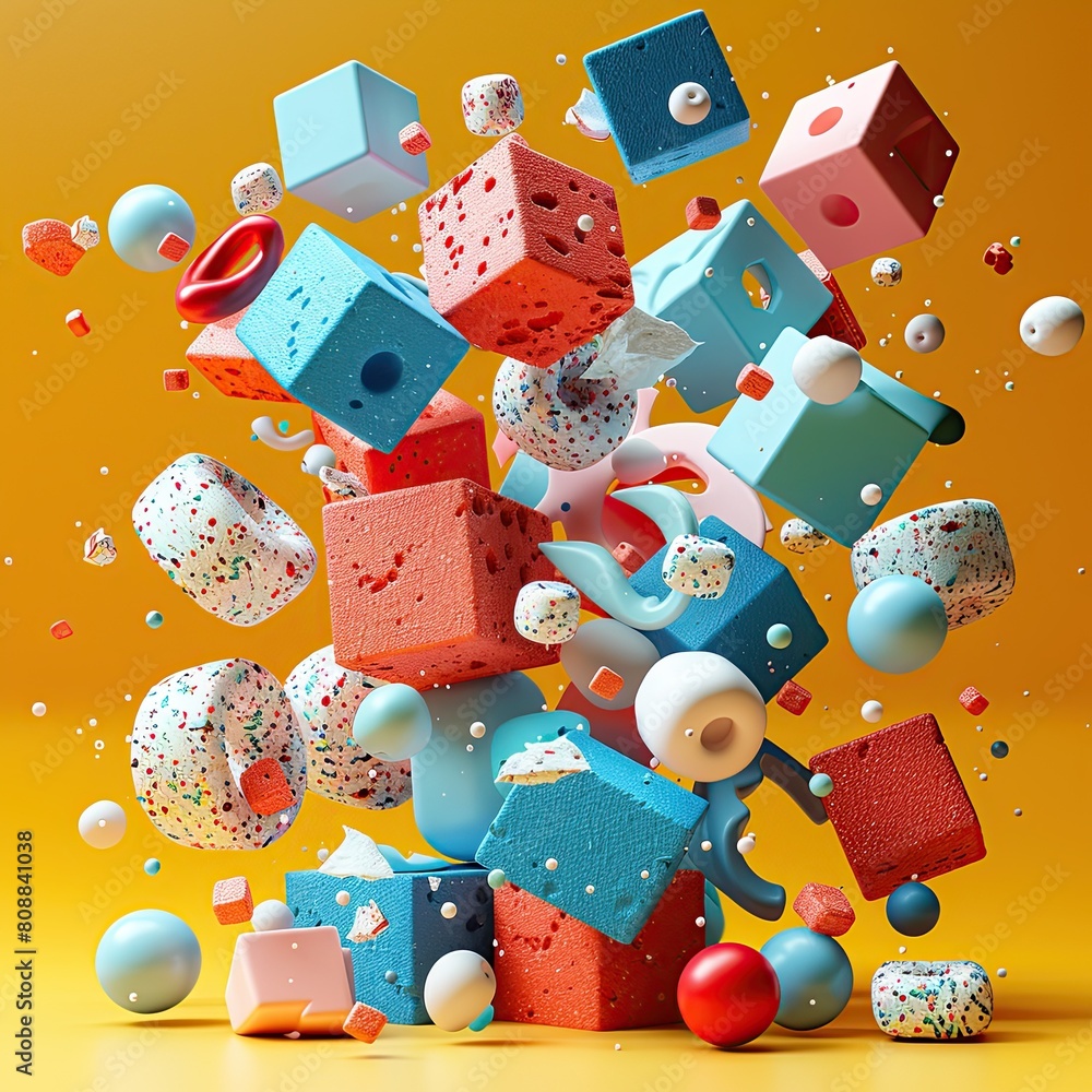 Poster 3d shapes floating in the air. abstract 3d background.