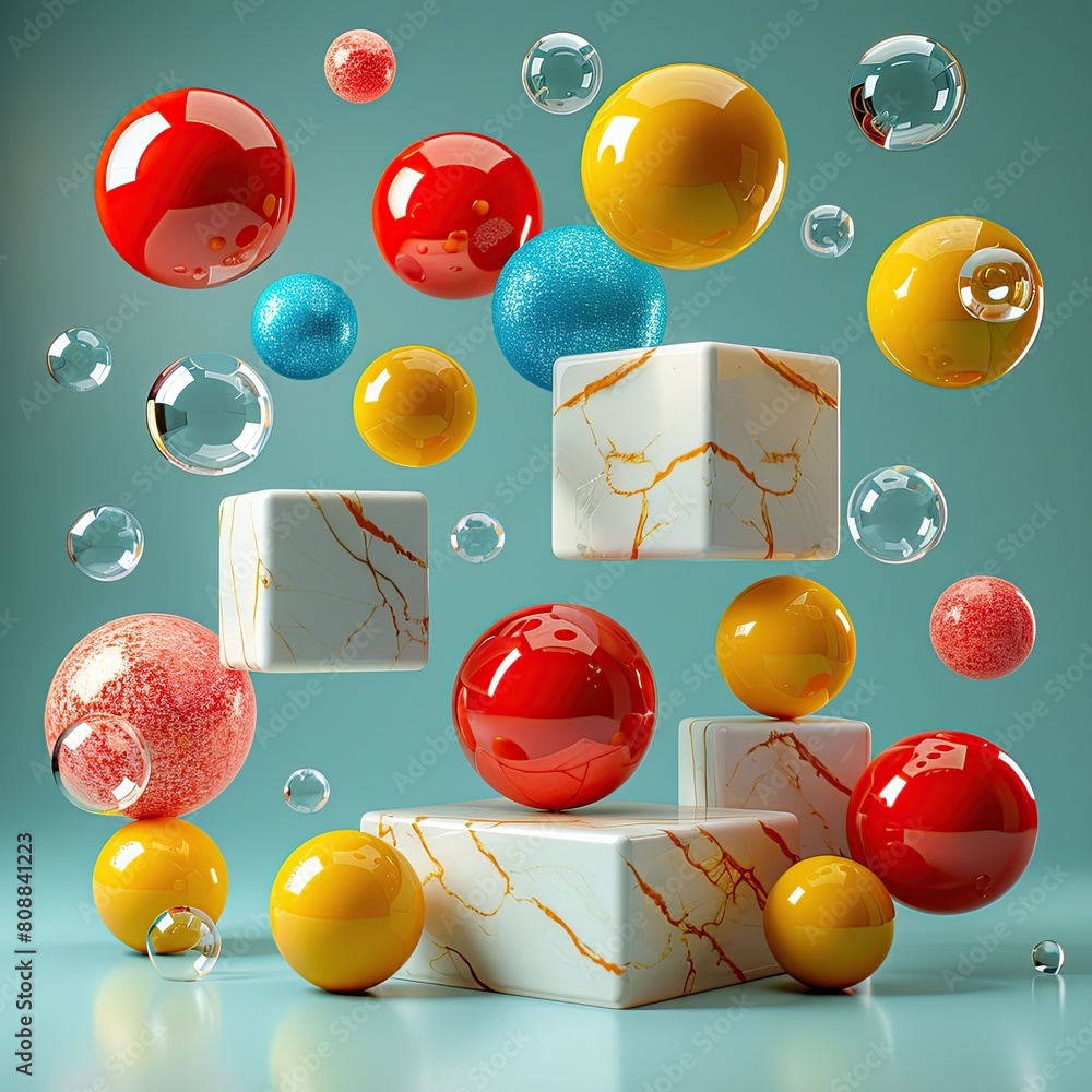 Poster 3d shapes floating in the air. abstract 3d background.