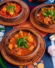 Traditional clay pot stews with herbs