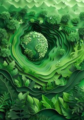 Fototapeta premium A green paper cutout of a forest with a small globe in the middle