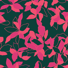 Floral seamless pattern. Sketch flat drawing. Botanical collage in modern trendy style. 