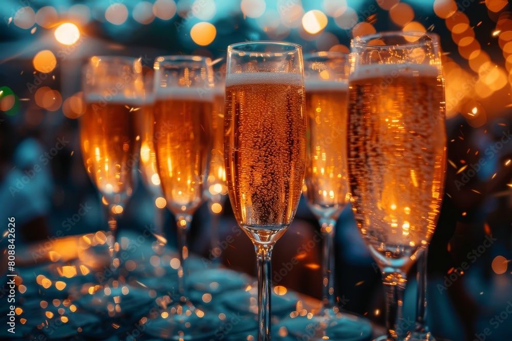 Aufkleber elegantly captured close-up of sparkling champagne flutes with effervescent bubbles and a festive bo
