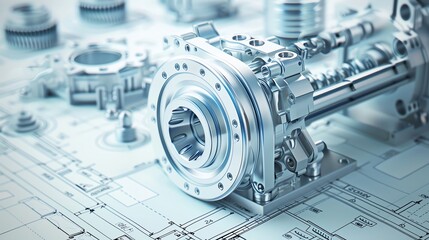 A detailed illustration of a complex machine part, with emphasis on its precision engineering