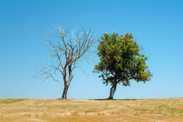 Life and Decay: Dualism Represented by Withered and Vibrant Trees  