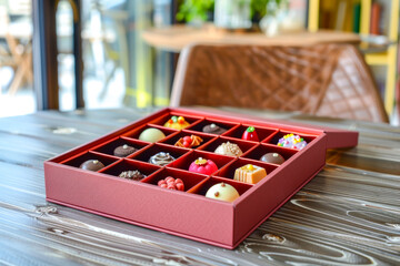 Assorted chocolates in a red gift box