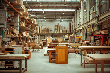 Carpentry workshop filled with wooden pieces