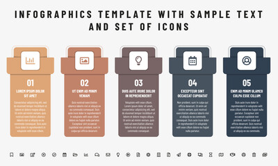 Modern design template for step infographics and set of icons