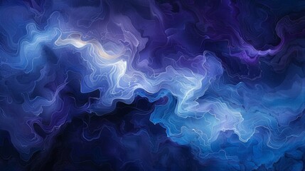 abstract ink art, gentle hues of blue and purple ink swirl gracefully on the canvas, creating a sense of peace and serenity with their abstract movement - obrazy, fototapety, plakaty