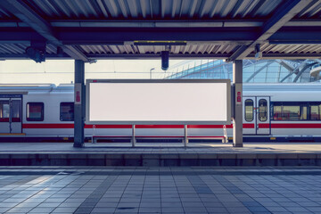 Blank billboard at train station platform
