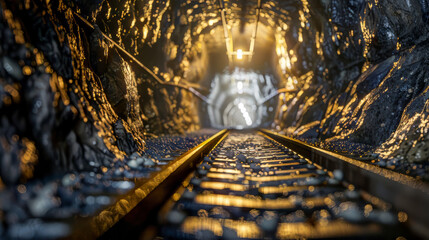 Railway tunnel illuminated by warm light