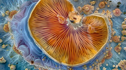 Stunning Close-Up of Colorful Mushroom Gills with Textural Details