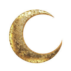 golden crescent moon 3d textured illustration isolated on transparent background, ramadan and islamic festival design element