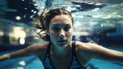 Swimmer girl in swimming pool, sport, competitions, healthy lifestyle.