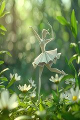 3d ballerina dancing on a daisy flower in forest made with generative AI