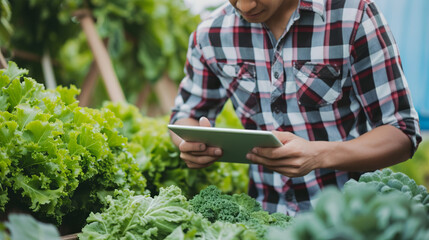 Farmer Analyzing Crops with Tablet
