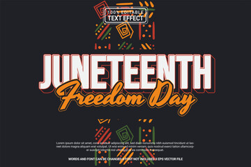 Editable text effect Juneteenth Freedom Day 3d cartoon template style modern premium vector