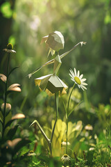 3d ballerina dancing on a daisy flower in forest made with generative AI