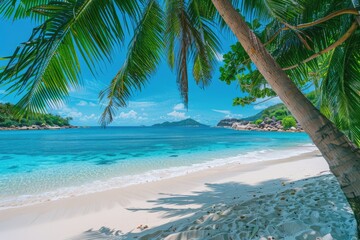 Azure sky, palm tree, fluid ocean a tropical beach paradise