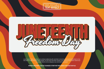 Editable text effect Juneteenth Freedom Day 3d cartoon template style modern premium vector