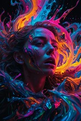 Beautiful girl colored art, concept drawing rainbow.