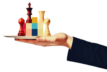 PNG Collage of hand with chess strategies game.