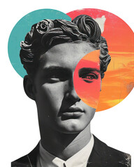 PNG A man with a statue head photo advertisement photography.