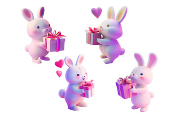 Obraz premium Easter 3d illustration, rabbit hugging gift box soft smooth lighting
