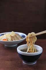 Tsukemen Ramen with roasted pork, egg and dipping soup