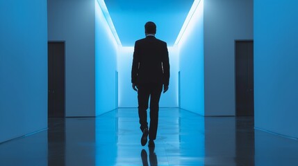Fototapeta premium Silhouette of ambitious businessman in generative ai illustration, following his dreams and goals