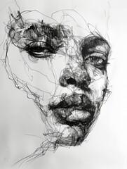 A drawing of a woman's face with a lot of detail
