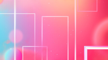 Abstract banner with gradient mesh background and a square geometric metallic frames, background with rainbow bright colors.	