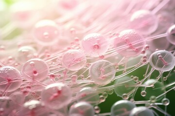 Pink and white bubbles, looks like a dandelion, with a blurred background.