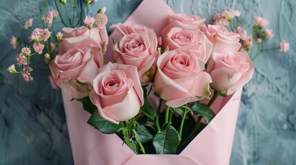 Fototapeta premium Envelope of Pink Roses on Delicate Background