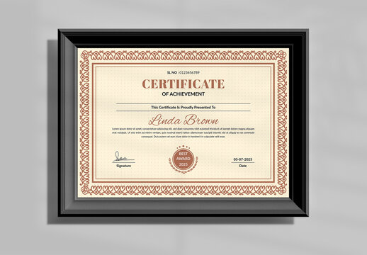 Certificate Of Achievement Layout With Ornate Border