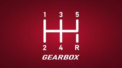 An illustration of a mechanical gear shift. An illustration of the handle gearbox on red background.