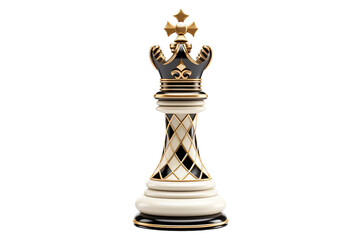 The chess piece, with a golden crown and golden bottom, has a black and white body.